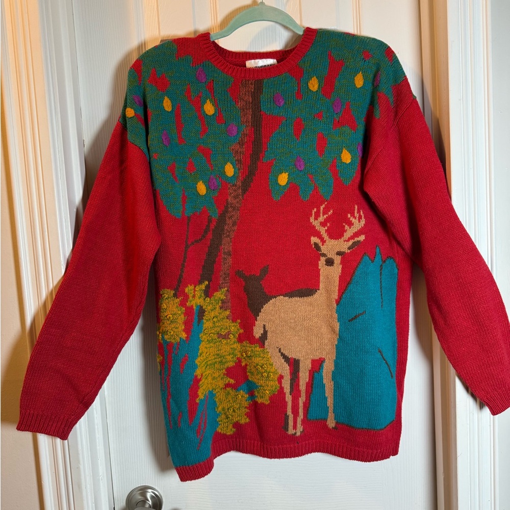 Y2K Vintage 90’s Buck Nature Scenic Sweater 3D Foliage Forestcore Y2K Christmas